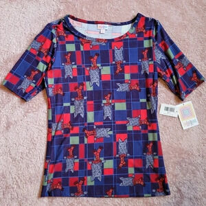 🛍LuLaRoe Gigi Scottie‎ Dog Red Blue Shirt Womens Size S
